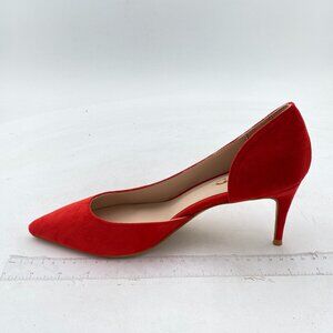 XYD Red Suede D'Orsay Mid Heels Comfortable Slip-on Pointed Toe Sexy Pumps